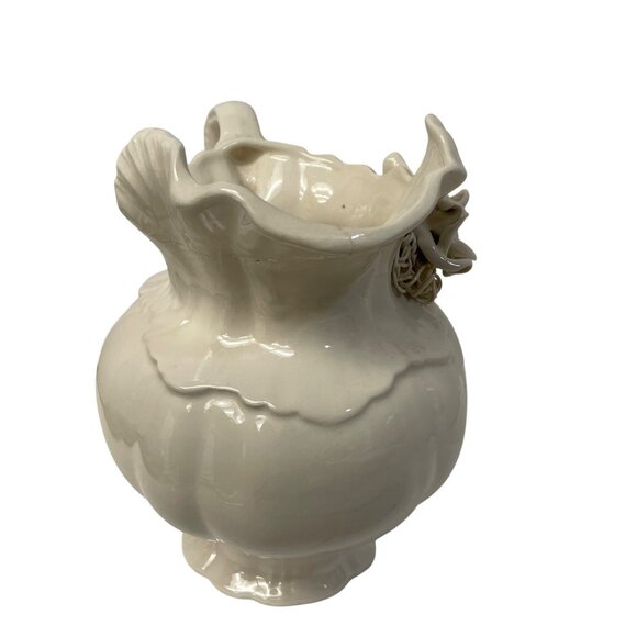 Vintage Ivory Ceramic Pitcher With Floral Accent Ornate Handle 8" x 8" Read - Picture 9 of 15